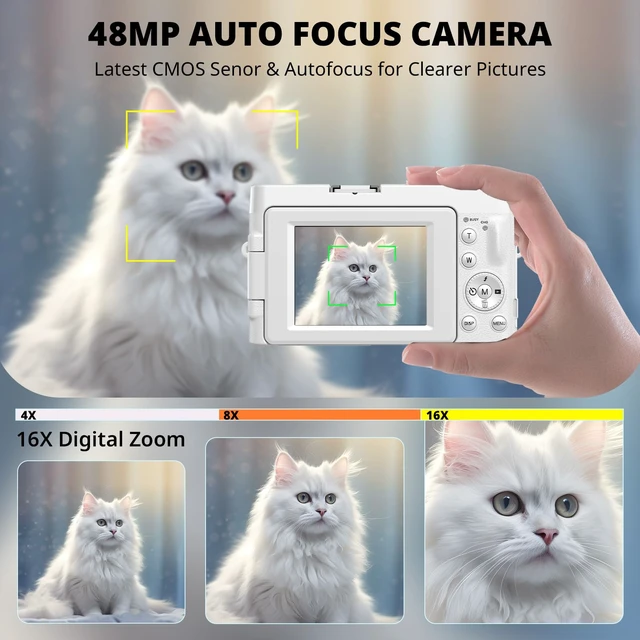 Alt view image 3 of 7 - 4K Digital Camera for Photography Autofocus with Flip Screen, 32GB Card FHD 48MP Vlogging Camera for YouTube, 2 Batteries, 16X Zoom, Anti-Shake, 3" Selfie Compact Travel Camera for Teens Beginners