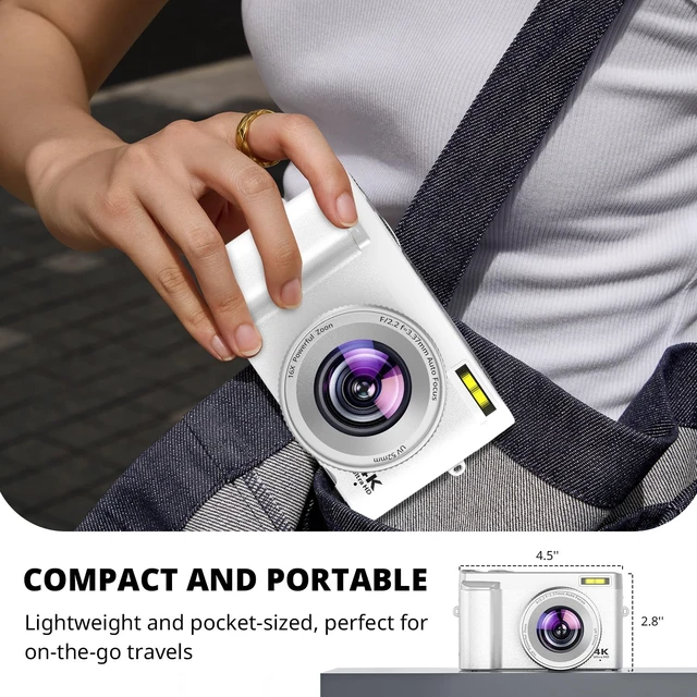 Alt view image 4 of 7 - 4K Digital Camera for Photography Autofocus with Flip Screen, 32GB Card FHD 48MP Vlogging Camera for YouTube, 2 Batteries, 16X Zoom, Anti-Shake, 3" Selfie Compact Travel Camera for Teens Beginners