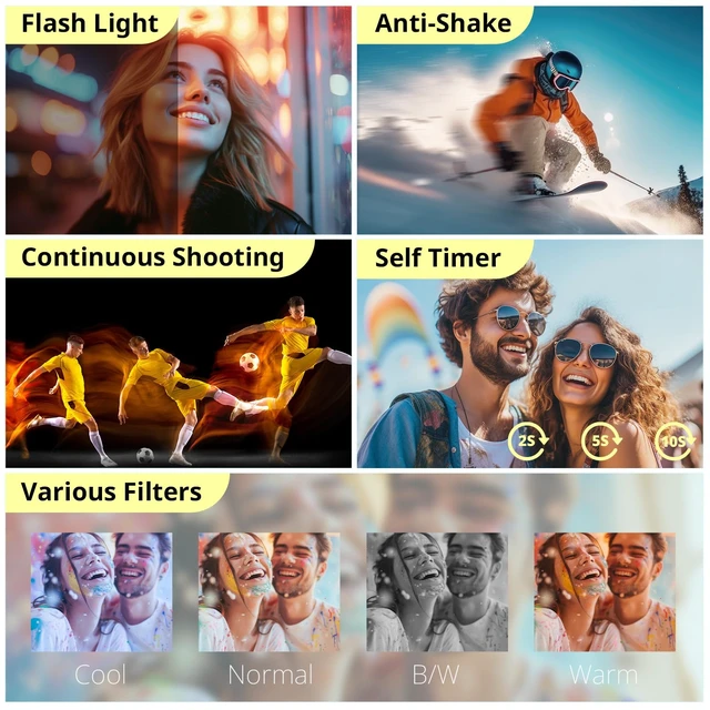 Alt view image 5 of 7 - 4K Digital Camera for Photography Autofocus with Flip Screen, 32GB Card FHD 48MP Vlogging Camera for YouTube, 2 Batteries, 16X Zoom, Anti-Shake, 3" Selfie Compact Travel Camera for Teens Beginners