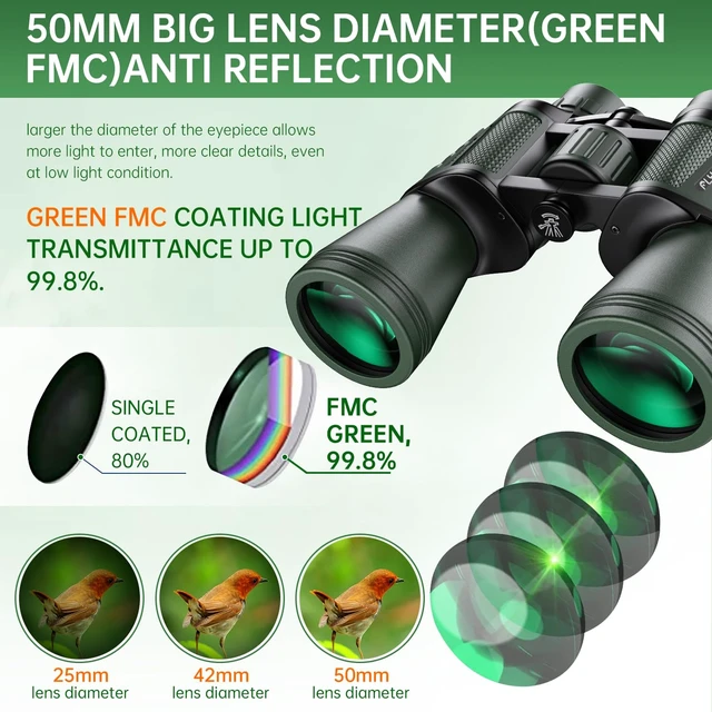 Alt view image 5 of 7 - 20x50 High Powered Binoculars for Adults, Waterproof Binoculars with Low Light Vision for Bird Watching Hunting Camping Travel Cruise Hiking Sports Stargazing, Gifts for Men Dad