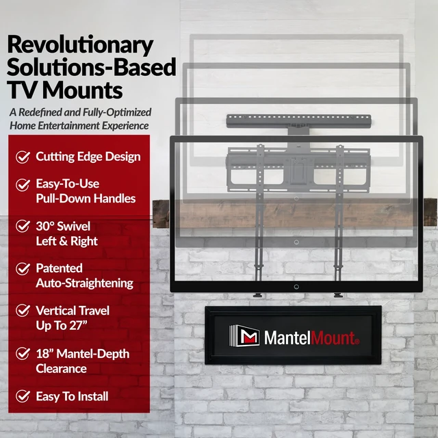 Alt view image 6 of 7 - MM340 Above Fireplace Pull Down TV Mount- Televisions 44" to 80" Up to 90 lbs - Safe Auto-Adjusting TV Mounts - Patented Motion Stops, Handles, Balancing Technology - Superior Steel