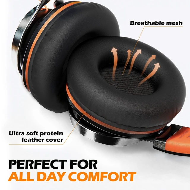 Alt view image 3 of 6 - C8 Kids Wired Headphones with Mic for School, 3.5mm, Black Orange On Ear Headsets and Volume Control Foldable, Corded Computer Chromebook for Boys Girls Teen Classroom Online Learning Travel