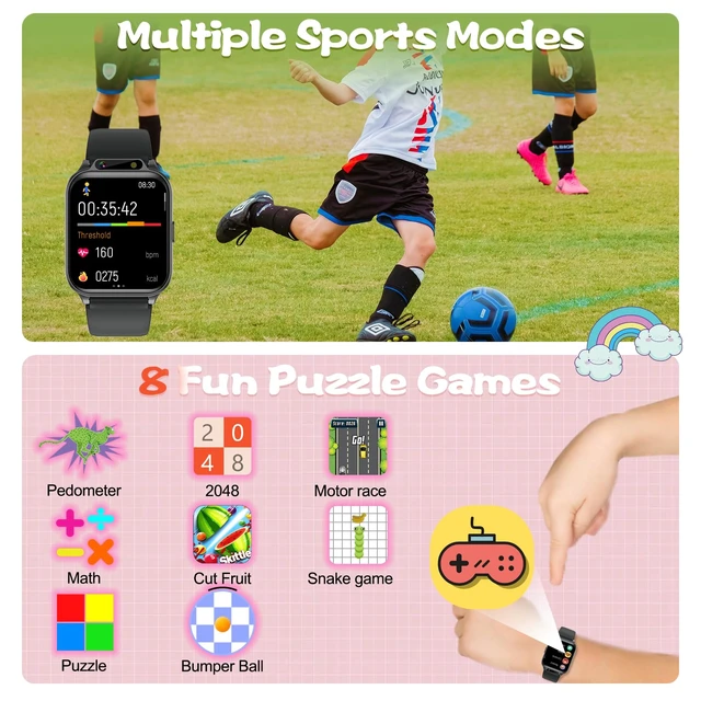 Alt view image 6 of 7 - 1.85" Kids Watch, AI(Translation/Q&A/Watch Face/Image Recognition)Smartwatches with Heart Rate,Sleep Monitor,Video Music Pedometer,NO APP/Phone, Gifts for 3-12 Years old Boys Girls(Built-in AI, Black)