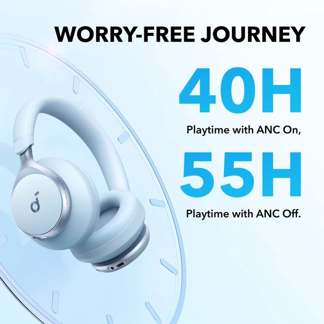 Alt view image 5 of 7 - Anker Space One ANC Over-Ear Headphones, Voice Reduction Active Noise Cancelling, Comfortable Fit, Bluetooth, 40H ANC Playtime, App Control, LDAC Hi-Res, 3 Mics with AI, Travel-Ready