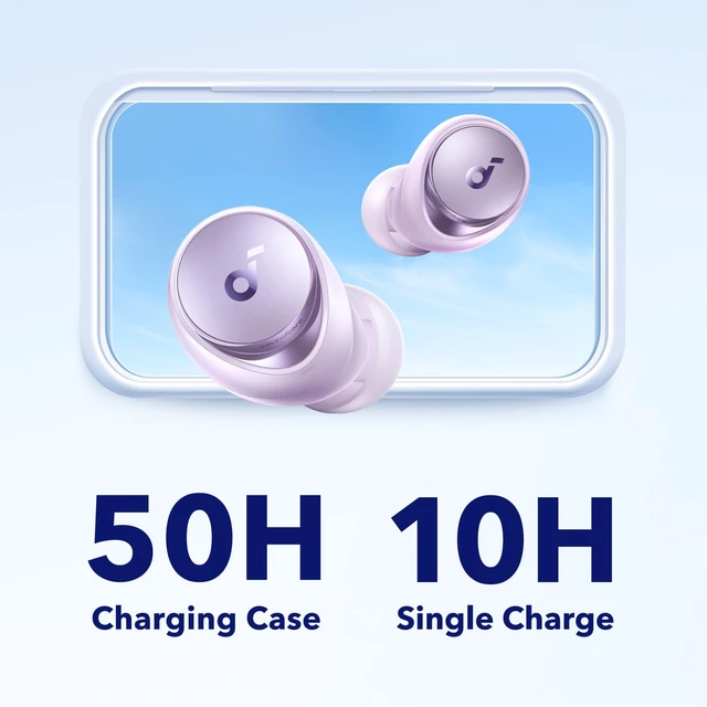 Alt view image 4 of 7 - by Anker Space A40 Adaptive Active Noise Cancelling Earbuds Reduce Noise by Up to 98%, Ultra Long 50H Playtime, 10H Single Playtime, Hi-Res Sound, Comfortable Fit, Wireless Charge