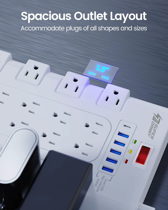 Alt view image 4 of 7 - Flat Plug Power Strip Surge Protector, 10Ft, 22 AC 6 USB, 2100J 5A1C, 1875W/15A, Heavy Duty Extension Cord with Multiple Outlets, Outlet Extender for Home, Office, Dorm, Gaming Room, White