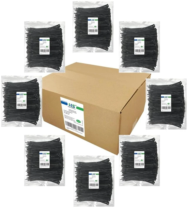 Main image of 8 Inch Zip Ties Black 40 Pounds Tensile Strength Thin Straps (Bulk 8000 Pack) Nylon PA66 UV Resistant,Self-Locking Small Electrical Plastic Cable Wire Zipties for Outdoor Use,Multi Purpose