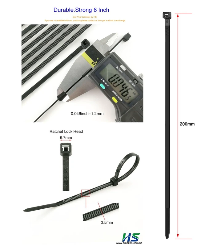 Alt view image 2 of 6 - 8 Inch Zip Ties Black 40 Pounds Tensile Strength Thin Straps (Bulk 8000 Pack) Nylon PA66 UV Resistant,Self-Locking Small Electrical Plastic Cable Wire Zipties for Outdoor Use,Multi Purpose