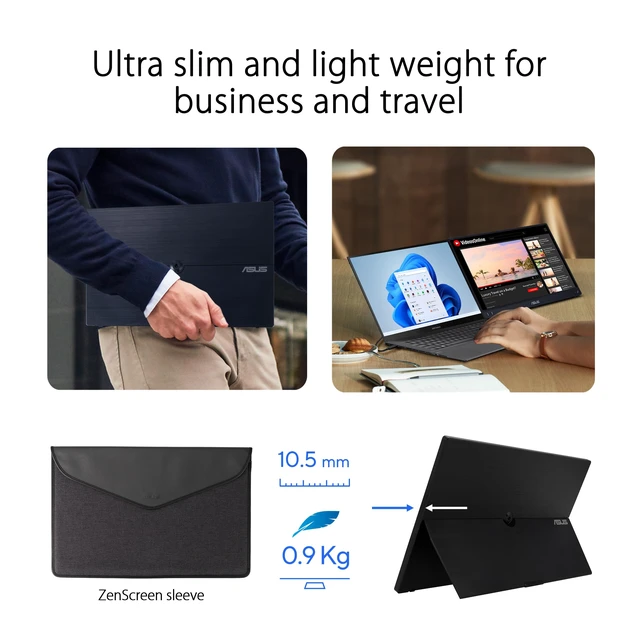 Alt view image 3 of 7 - ZenScreen 15.6 1080P Portable Monitor (MB16ACVR) - Full HD, IPS, Eye Care, Flicker Free, Blue Light Filter, Kickstand, USB-C Power Delivery, for Laptop, PC, Phone, Console
