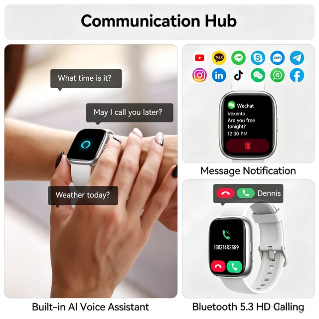 Alt view image 4 of 7 - Smart Watch with Alexa Built-in, 1.83" HD Bluetooth Calling Fitness Tracker Fitness Watch with Heart Rate/Sleep Monitor, 120+ Sport Modes, DIY Dial, IP68 Waterproof Smartwatch for Android iOS, Ivory