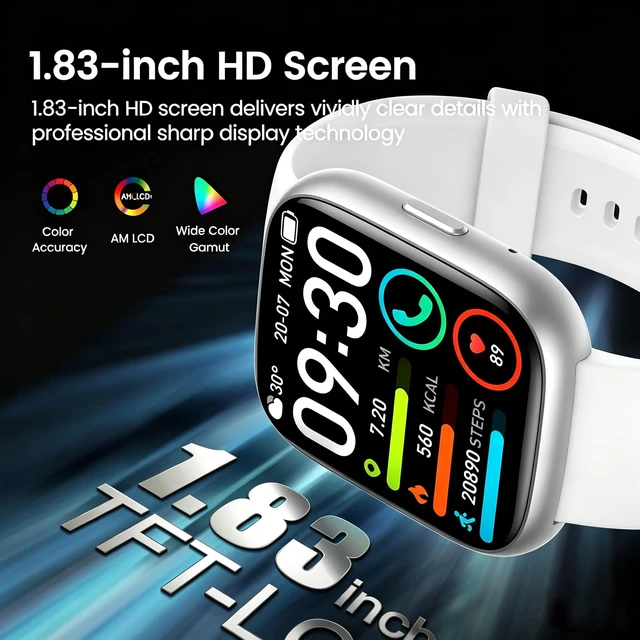 Alt view image 2 of 7 - Smart Watch with Alexa Built-in, 1.83" HD Bluetooth Calling Fitness Tracker Fitness Watch with Heart Rate/Sleep Monitor, 120+ Sport Modes, DIY Dial, IP68 Waterproof Smartwatch for Android iOS, Ivory