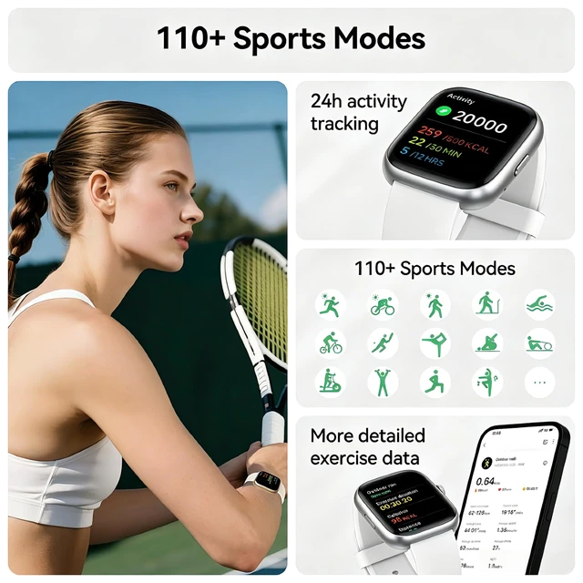 Alt view image 3 of 7 - Smart Watch with Alexa Built-in, 1.83" HD Bluetooth Calling Fitness Tracker Fitness Watch with Heart Rate/Sleep Monitor, 120+ Sport Modes, DIY Dial, IP68 Waterproof Smartwatch for Android iOS, Ivory