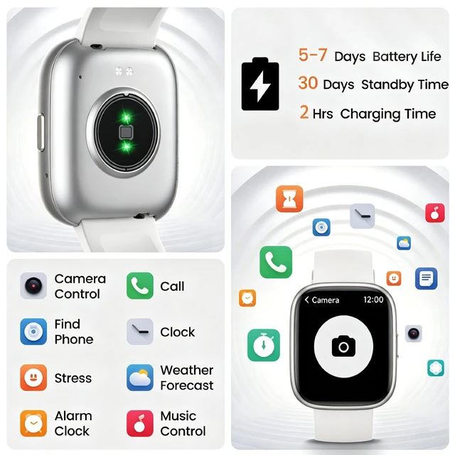 Alt view image 6 of 7 - Smart Watch with Alexa Built-in, 1.83" HD Bluetooth Calling Fitness Tracker Fitness Watch with Heart Rate/Sleep Monitor, 120+ Sport Modes, DIY Dial, IP68 Waterproof Smartwatch for Android iOS, Ivory