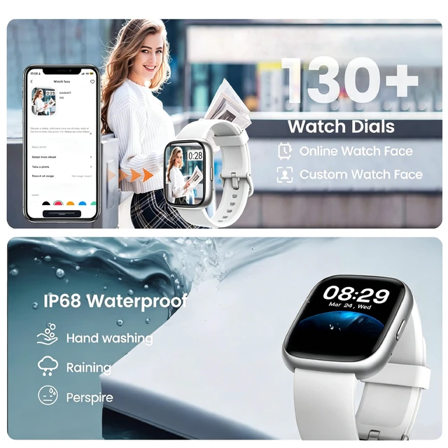 Alt view image 7 of 7 - Smart Watch with Alexa Built-in, 1.83" HD Bluetooth Calling Fitness Tracker Fitness Watch with Heart Rate/Sleep Monitor, 120+ Sport Modes, DIY Dial, IP68 Waterproof Smartwatch for Android iOS, Ivory