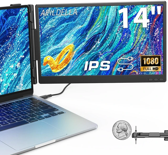 Main image of 14'' Dual Laptop Screen Extender, 1080P FHD Laptop Extended Monitor Portable with Speaker, Plug-Play Second Monitor for 13-16'' Laptops, Work with Mac, Window, Chrome