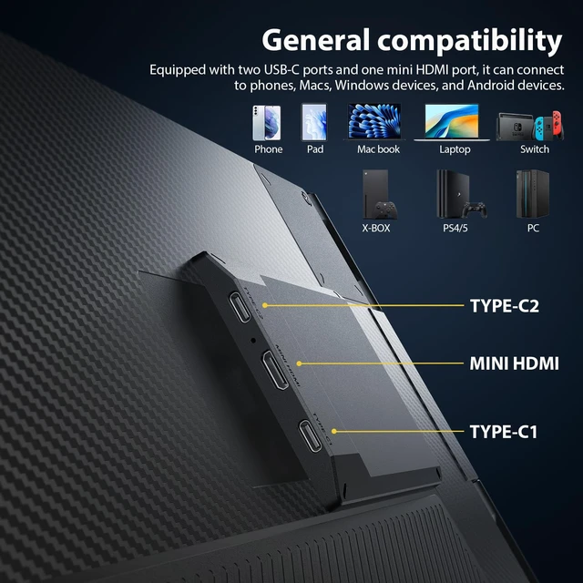 Alt view image 5 of 7 - 14'' Dual Laptop Screen Extender, 1080P FHD Laptop Extended Monitor Portable with Speaker, Plug-Play Second Monitor for 13-16'' Laptops, Work with Mac, Window, Chrome