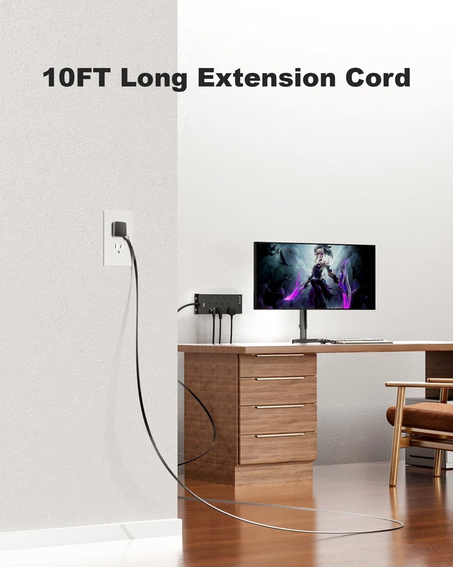 Alt view image 5 of 7 - Surge Protector Power Strip 4800J, 10Ft Long Extension Cord Flat Plug, 20 Outlets 8 USB Ports(4 USB-C), Wall Mountable, Desk Charging Station, Black