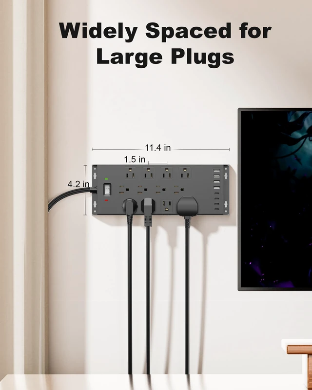 Alt view image 7 of 7 - Surge Protector Power Strip 4800J, 10Ft Long Extension Cord Flat Plug, 20 Outlets 8 USB Ports(4 USB-C), Wall Mountable, Desk Charging Station, Black