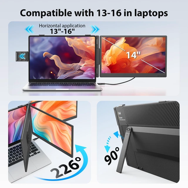Alt view image 6 of 7 - 14'' Dual Laptop Screen Extender, 1080P FHD Laptop Extended Monitor Portable with Speaker, Plug-Play Second Monitor for 13-16'' Laptops, Work with Mac, Window, Chrome