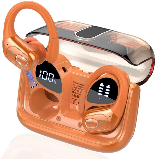 Main image of Wireless Earbuds 75H Bluetooth 5.4 Sport Headphones with Earhooks IPX7 Waterproof In-ear Buds Feature ENC Noise Cancelling Mic. Stereo Sound Device for Gym Running Workout, Cosmic Orange