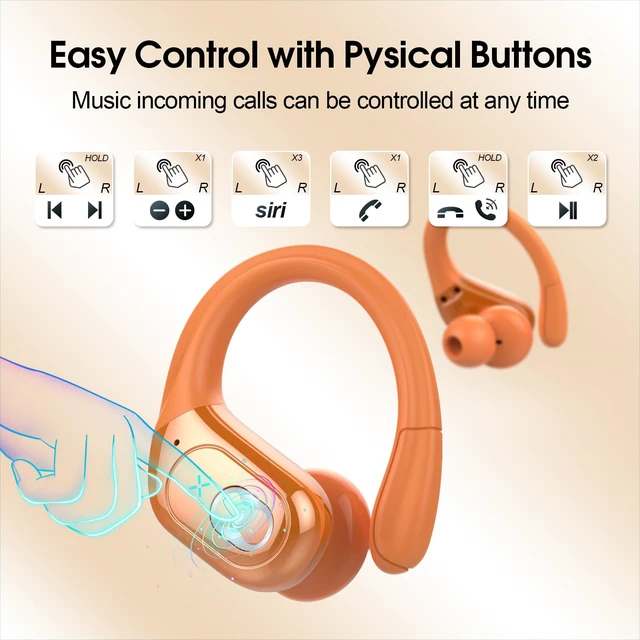 Alt view image 7 of 7 - Wireless Earbuds 75H Bluetooth 5.4 Sport Headphones with Earhooks IPX7 Waterproof In-ear Buds Feature ENC Noise Cancelling Mic. Stereo Sound Device for Gym Running Workout, Cosmic Orange