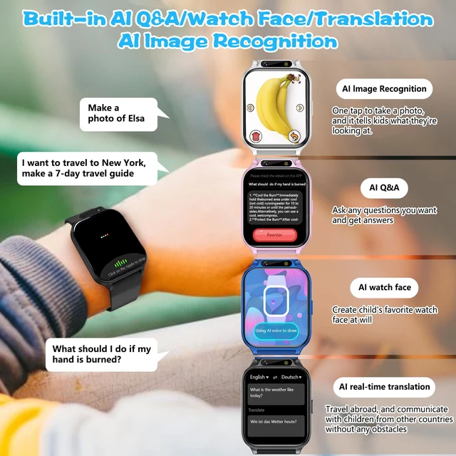 Alt view image 2 of 7 - 1.85" Kids Watch, AI(Translation/Q&A/Watch Face/Image Recognition)Smartwatches with Heart Rate,Sleep Monitor,Video Music Pedometer,NO APP/Phone, Gifts for 3-12 Years old Boys Girls(Built-in AI, Blue)