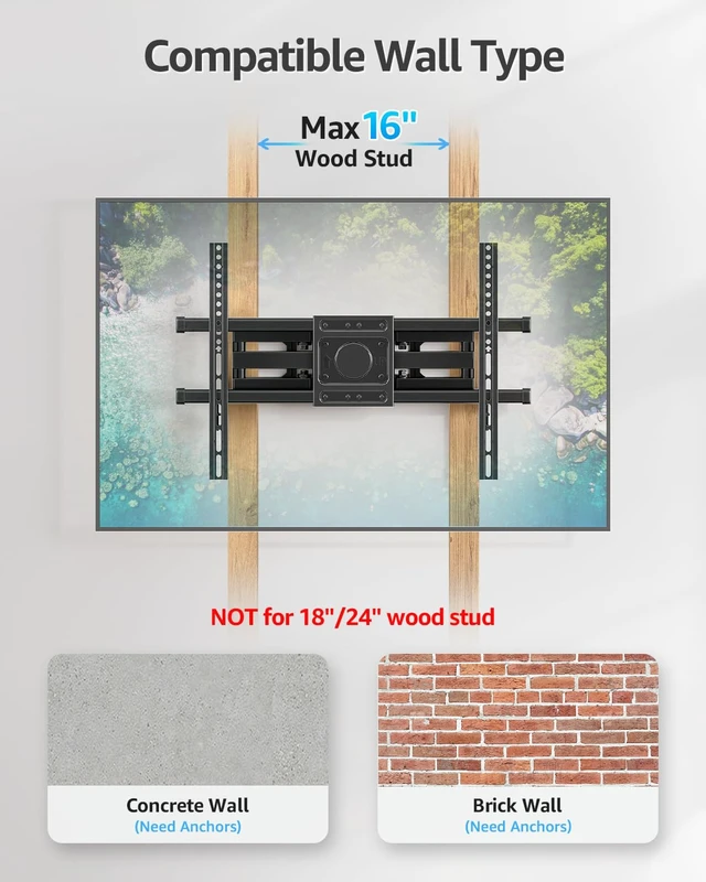 Alt view image 2 of 7 - TV Wall Mount for Most 42-82 inch Flat Screen/LED/4K TVs, Full Motion TV Mount with Swivel and Tilt Articulating Dual Arms, Wall Mount Bracket up to 16 Stud, Max VESA 600X400mm, up to 110lbs