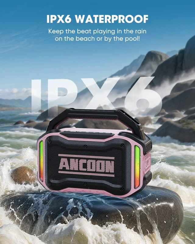 Alt view image 3 of 7 - Speakers Bluetooth Wireless: 80W(Peak) Loud Speaker with Bass, 20H Playtime, IPX6 Waterproof, Large Jobsite Speakers for Work, Outdoor, Workshop, Garage, Portable Speaker with TWS (Pink)