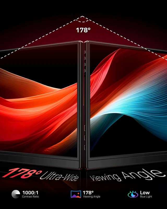 Alt view image 4 of 7 - Portable Monitor 16 inch 1200P 144Hz IPS HDR Ultra-Slim Gaming Monitor Dual Speakers USB-C HDMI Second Screen for Laptop PC Mac Phone Xbox PS4/5 Switch, VESA Kickstand, Zero Frame Travel