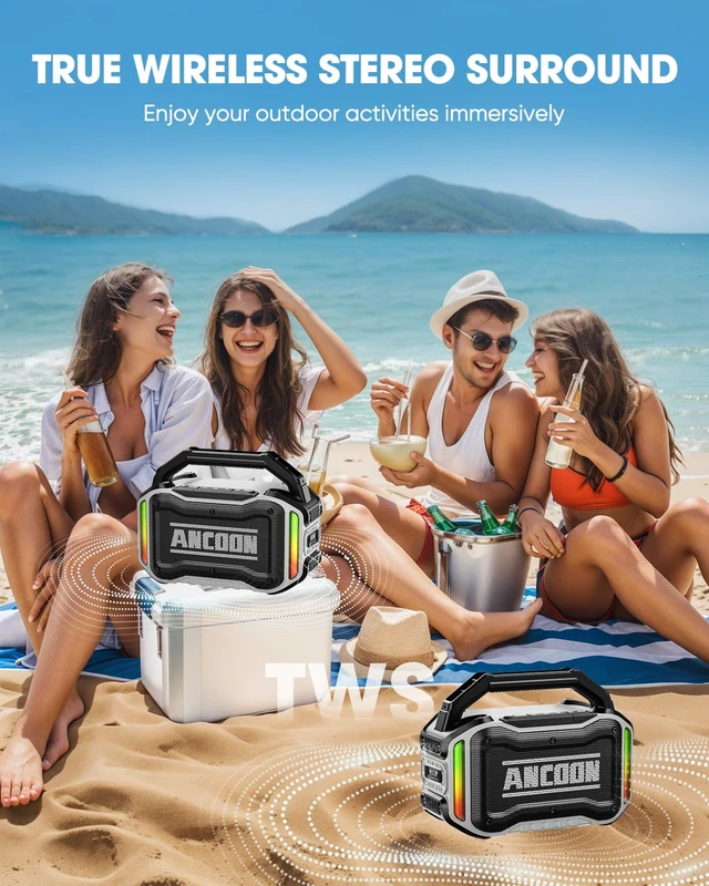 Alt view image 4 of 7 - Speakers Bluetooth Wireless: 80W(Peak) Loud Speaker with Bass, 20H Playtime, IPX6 Waterproof, Large Jobsite Speakers for Work, Outdoor, Workshop, Garage, Portable Speaker with TWS (White)