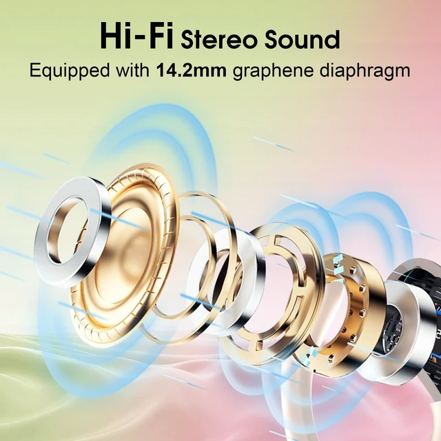 Alt view image 3 of 7 - Wireless Earbuds 75H Bluetooth 5.4 Sport Headphones with Earhooks IPX7 Waterproof In-ear Buds Feature ENC Noise Cancelling Mic. Stereo Sound Device for Gym Running Workout, Rose Gold