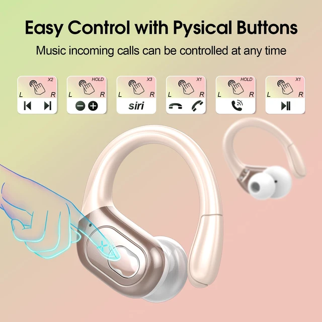 Alt view image 7 of 7 - Wireless Earbuds 75H Bluetooth 5.4 Sport Headphones with Earhooks IPX7 Waterproof In-ear Buds Feature ENC Noise Cancelling Mic. Stereo Sound Device for Gym Running Workout, Rose Gold