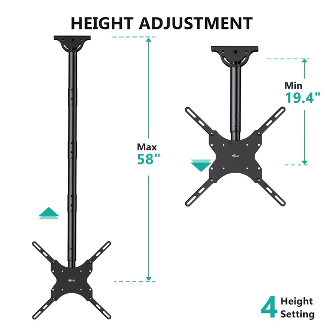 Alt view image 3 of 7 - Long Arm Ceiling TV Mount for 26-65 inch LCD LED 4K TVs, up to 110 lbs Hanging Pole Ceiling Mount TV Bracket, Height Extension 58 inch, Full Motion with Tilt, Swivel, Max VESA 400x400mm (CM2665XL)
