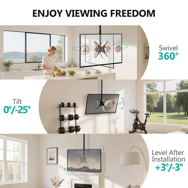 Alt view image 4 of 7 - Long Arm Ceiling TV Mount for 26-65 inch LCD LED 4K TVs, up to 110 lbs Hanging Pole Ceiling Mount TV Bracket, Height Extension 58 inch, Full Motion with Tilt, Swivel, Max VESA 400x400mm (CM2665XL)