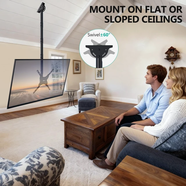 Alt view image 5 of 7 - Long Arm Ceiling TV Mount for 26-65 inch LCD LED 4K TVs, up to 110 lbs Hanging Pole Ceiling Mount TV Bracket, Height Extension 58 inch, Full Motion with Tilt, Swivel, Max VESA 400x400mm (CM2665XL)