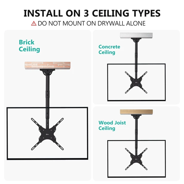 Alt view image 7 of 7 - Long Arm Ceiling TV Mount for 26-65 inch LCD LED 4K TVs, up to 110 lbs Hanging Pole Ceiling Mount TV Bracket, Height Extension 58 inch, Full Motion with Tilt, Swivel, Max VESA 400x400mm (CM2665XL)