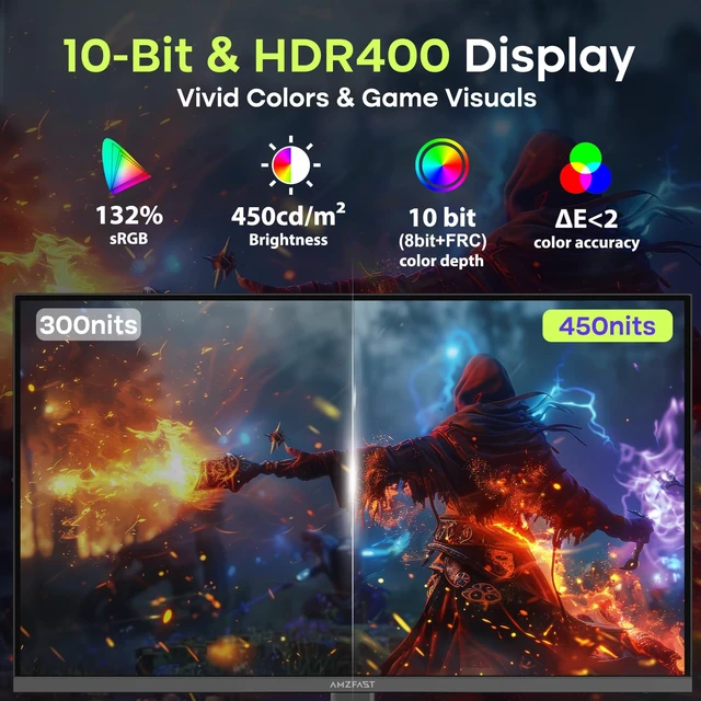 Alt view image 7 of 7 - 27 Inch Gaming Monitor 200Hz WQHD (2560 x 1440) Fast IPS,AMZG27F5Q Built-in Speakers, 1ms G-SYNC Compatible, HDR400, 132% sRGB, 96% DCI-P3, VESA 100x100, HDMI 2.0 x 2 & DP 1.4 x 2