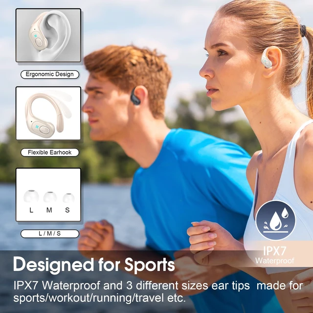 Alt view image 3 of 7 - Wireless Earbuds 75H Bluetooth 5.4 Sport Headphones with Earhooks, Camel IPX7 Waterproof In-ear Buds Feature ENC Noise Cancelling Mic & Deep Bass. Stereo Sound Device for Gym Running Workout