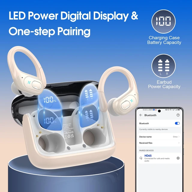 Alt view image 6 of 7 - Wireless Earbuds 75H Bluetooth 5.4 Sport Headphones with Earhooks, Camel IPX7 Waterproof In-ear Buds Feature ENC Noise Cancelling Mic & Deep Bass. Stereo Sound Device for Gym Running Workout