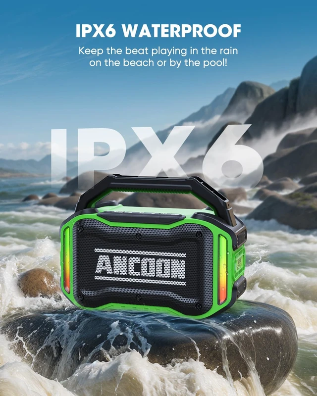 Alt view image 3 of 7 - Speakers Bluetooth Wireless: 80W(Peak) Loud Speaker with Bass, 20H Playtime, IPX6 Waterproof, Large Jobsite Speakers for Work, Outdoor, Workshop, Garage, Portable Speaker with TWS (Green)