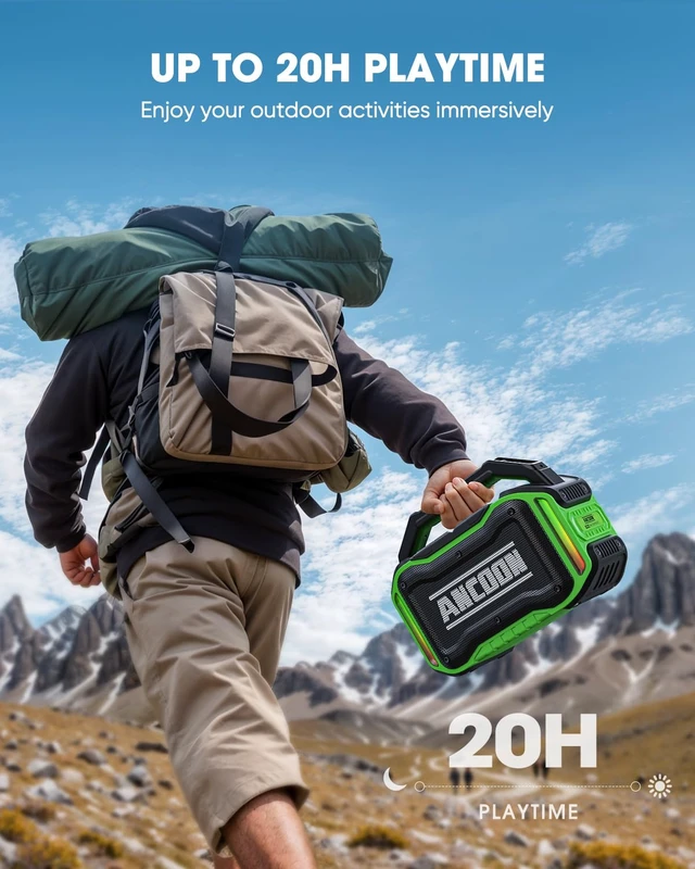 Alt view image 5 of 7 - Speakers Bluetooth Wireless: 80W(Peak) Loud Speaker with Bass, 20H Playtime, IPX6 Waterproof, Large Jobsite Speakers for Work, Outdoor, Workshop, Garage, Portable Speaker with TWS (Green)