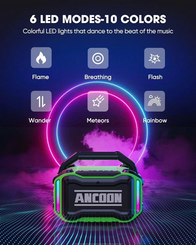 Alt view image 6 of 7 - Speakers Bluetooth Wireless: 80W(Peak) Loud Speaker with Bass, 20H Playtime, IPX6 Waterproof, Large Jobsite Speakers for Work, Outdoor, Workshop, Garage, Portable Speaker with TWS (Green)