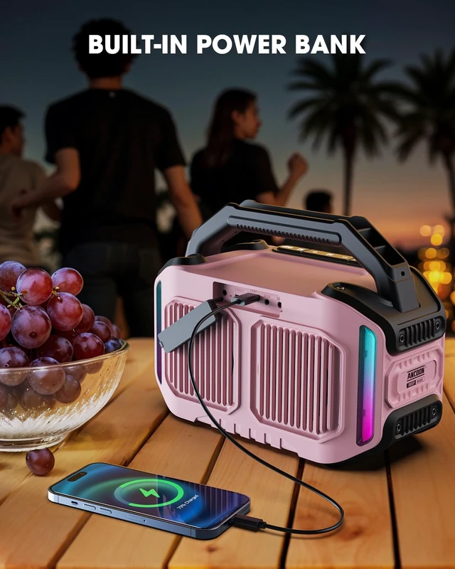 Alt view image 7 of 7 - Speakers Bluetooth Wireless: 80W(Peak) Loud Speaker with Bass, 20H Playtime, IPX6 Waterproof, Large Jobsite Speakers for Work, Outdoor, Workshop, Garage, Portable Speaker with TWS (Pink)