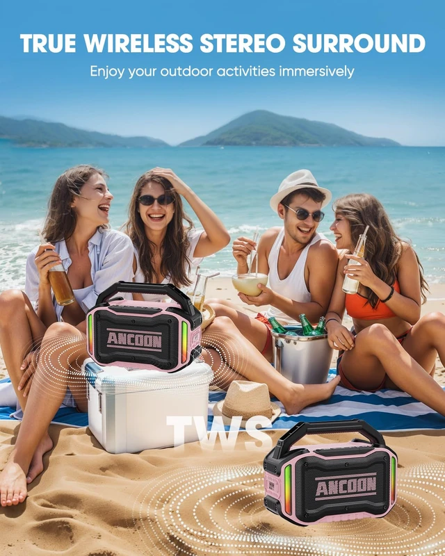 Alt view image 5 of 7 - Speakers Bluetooth Wireless: 80W(Peak) Loud Speaker with Bass, 20H Playtime, IPX6 Waterproof, Large Jobsite Speakers for Work, Outdoor, Workshop, Garage, Portable Speaker with TWS (Pink)