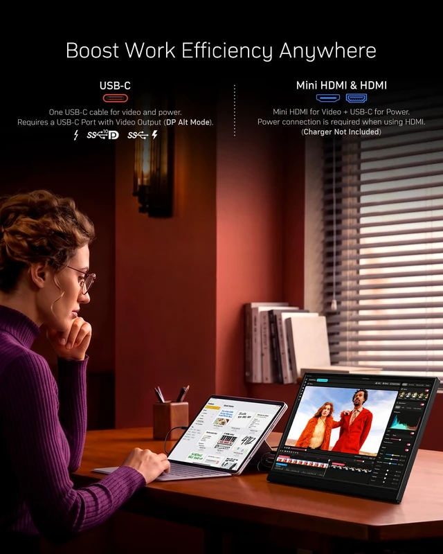 Alt view image 6 of 7 - Portable Monitor 16 inch 1200P 144Hz IPS HDR Ultra-Slim Gaming Monitor Dual Speakers USB-C HDMI Second Screen for Laptop PC Mac Phone Xbox PS4/5 Switch, VESA Kickstand, Zero Frame Travel