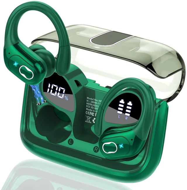 Main image of Wireless Earbuds 75H Bluetooth 5.4 Sport Headphones with Earhooks IPX7 Waterproof In-ear Buds Feature ENC Noise Cancelling Mic. Stereo Sound Device for Gym Running Workout, Dark Green