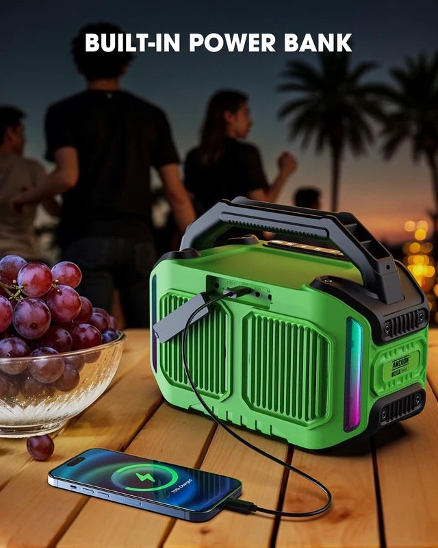 Alt view image 7 of 7 - Speakers Bluetooth Wireless: 80W(Peak) Loud Speaker with Bass, 20H Playtime, IPX6 Waterproof, Large Jobsite Speakers for Work, Outdoor, Workshop, Garage, Portable Speaker with TWS (Green)