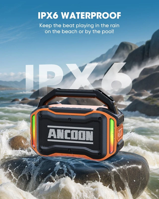 Alt view image 3 of 7 - Speakers Bluetooth Wireless: 80W(Peak) Loud Speaker with Bass, 20H Playtime, IPX6 Waterproof, Large Jobsite Speakers for Work, Outdoor, Workshop, Garage, Portable Speaker with TWS (Orange)