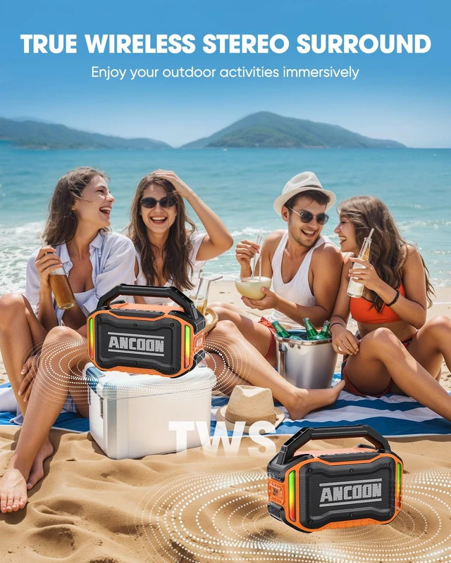 Alt view image 4 of 7 - Speakers Bluetooth Wireless: 80W(Peak) Loud Speaker with Bass, 20H Playtime, IPX6 Waterproof, Large Jobsite Speakers for Work, Outdoor, Workshop, Garage, Portable Speaker with TWS (Orange)