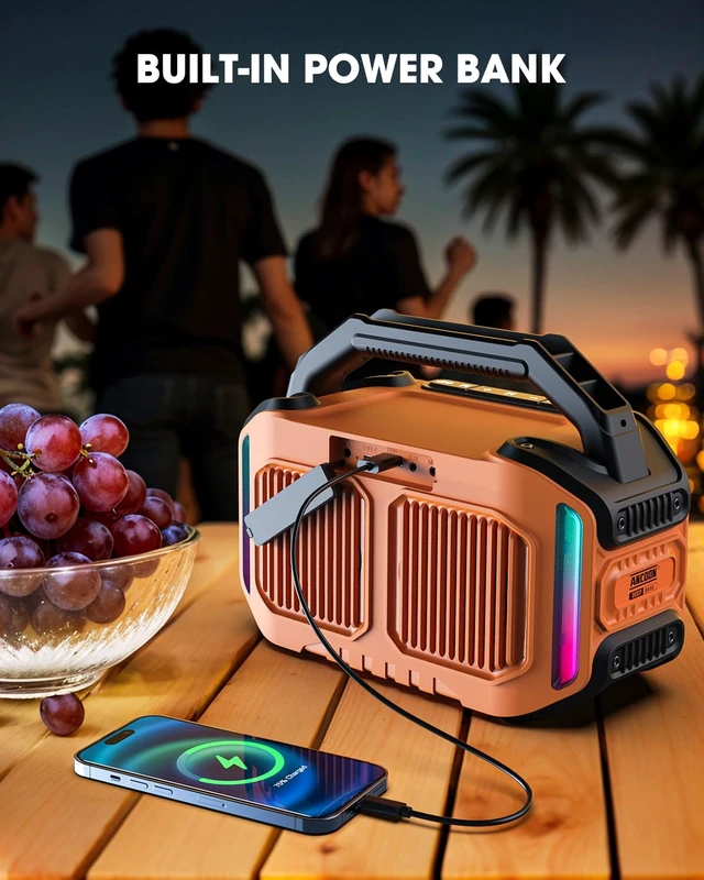 Alt view image 7 of 7 - Speakers Bluetooth Wireless: 80W(Peak) Loud Speaker with Bass, 20H Playtime, IPX6 Waterproof, Large Jobsite Speakers for Work, Outdoor, Workshop, Garage, Portable Speaker with TWS (Orange)